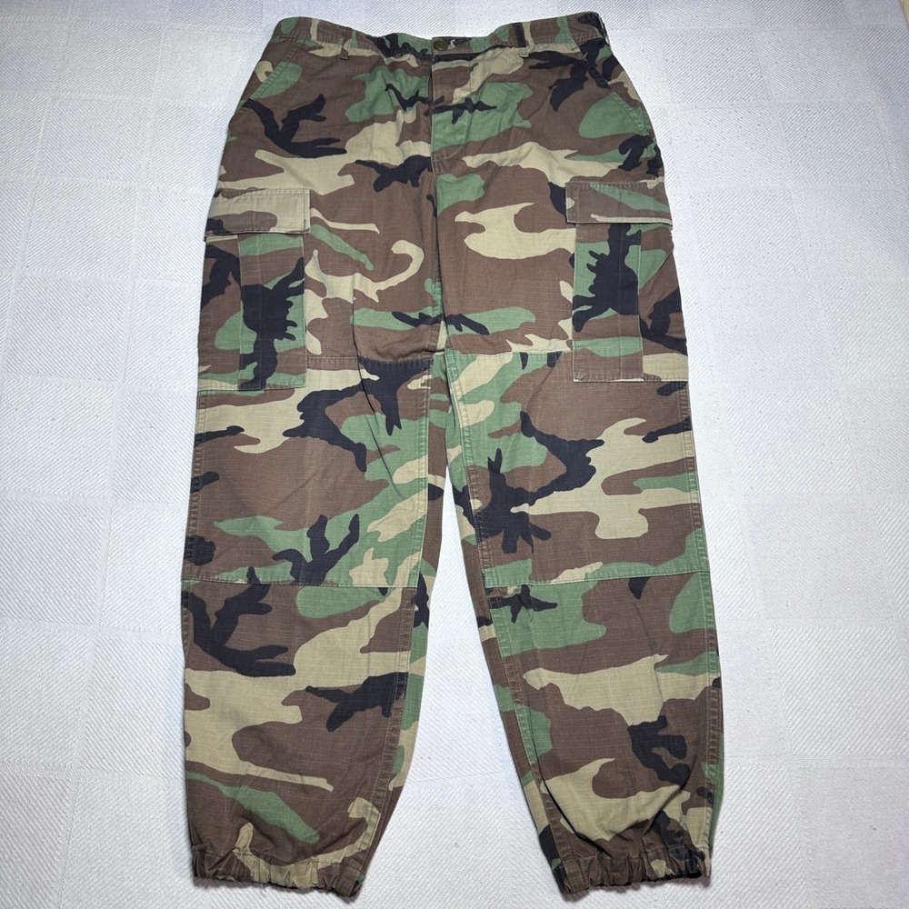 US Army Ripstop Cargo Pants Medium Short Woodland Camo Hot Weather Trousers BDU